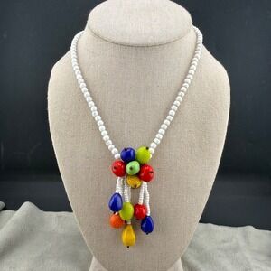 Vintage Czech Glass Beaded Necklace Fruit‎ Marked 16"